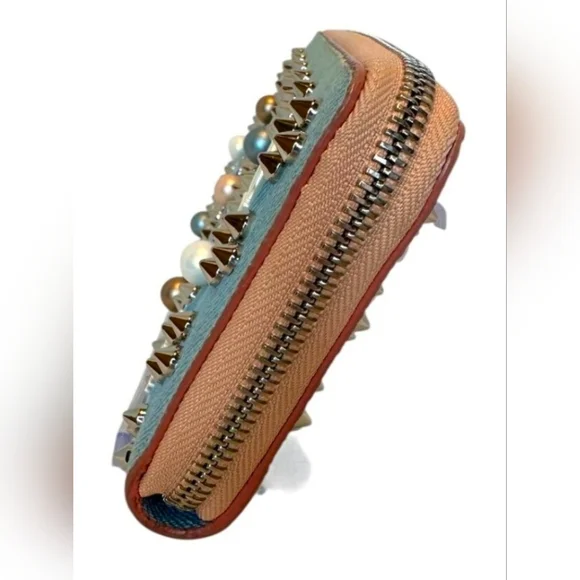 Christian Louboutin Blue Denim Mix Pearl Panettone Continental Wallet - Picture 3 of 6